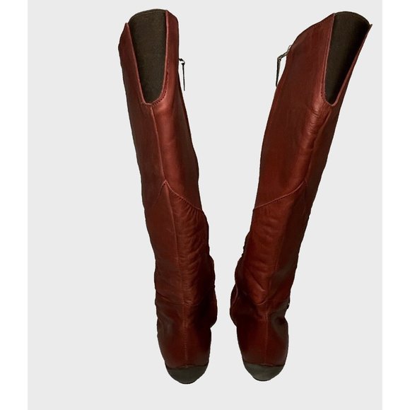 Sergio Tomani W sz 41/10-10.5 Knee Hi Tall Boots Shoes Red Burgundy Leather Zip - Picture 6 of 14